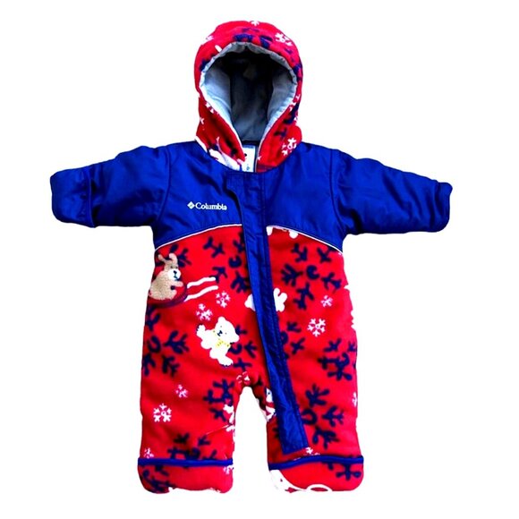 Columbia Blue Red Winter Animal Print Baby Snowsuit Baby Boy Size 6 Months - Picture 1 of 6